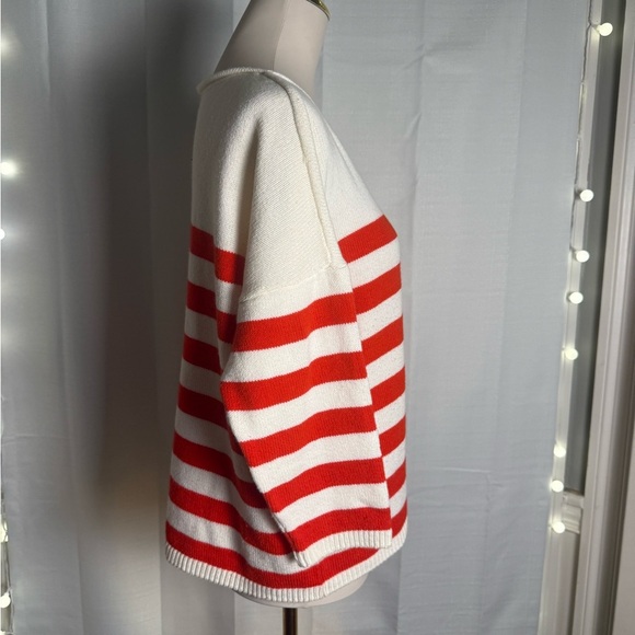 Red and White Striped Crew Neck Sweater - Picture 2 of 7